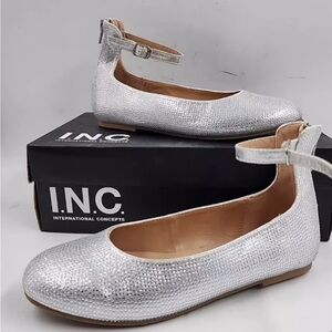 INC International Concepts Girl’s Shimmering Silver Flats